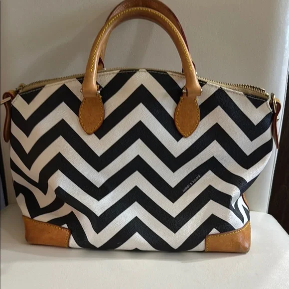 Dooney & Bourke Black and White Chevron Satchel - Picture 2 of 9